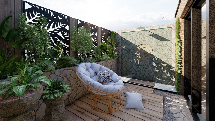 Daktuin rooftop terrace bijzonder tuinarchitect buitenleven buitenhaard vlonder tuinontwerp luxe designtuin knops tuindesign penthouse tuin high end