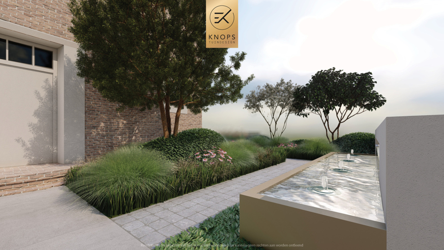moderne villatuin met zwembad, luxe tuin, strak tuinontwerp, italiaanse tuin, mediterrane tuin, buitenkeuken, pergola, zonnebedden