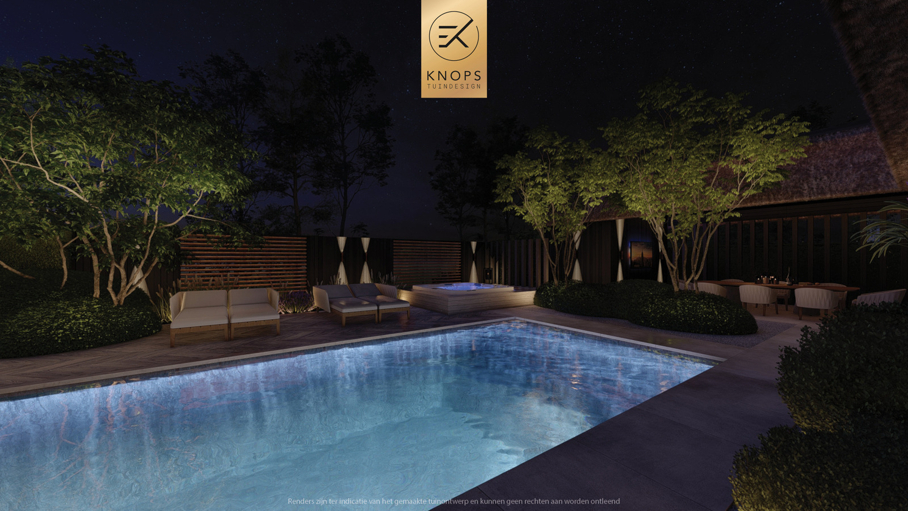 exclusief tuinontwerp, moderne tuin met gouden sfeer, luxe tuin, moderne tuin, tuin met zwembad, buitenkeuken, jacuzzi, whirlpool