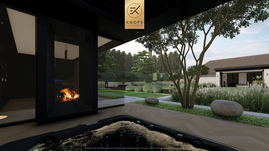 Moderne rustige tuin, tuin met kuil, keldertuin, kalm tuinontwerp, clean garden design, minimalistische tuin, luxe overkapping, poolhouse, strak tuinontwerp, exclusieve tuin