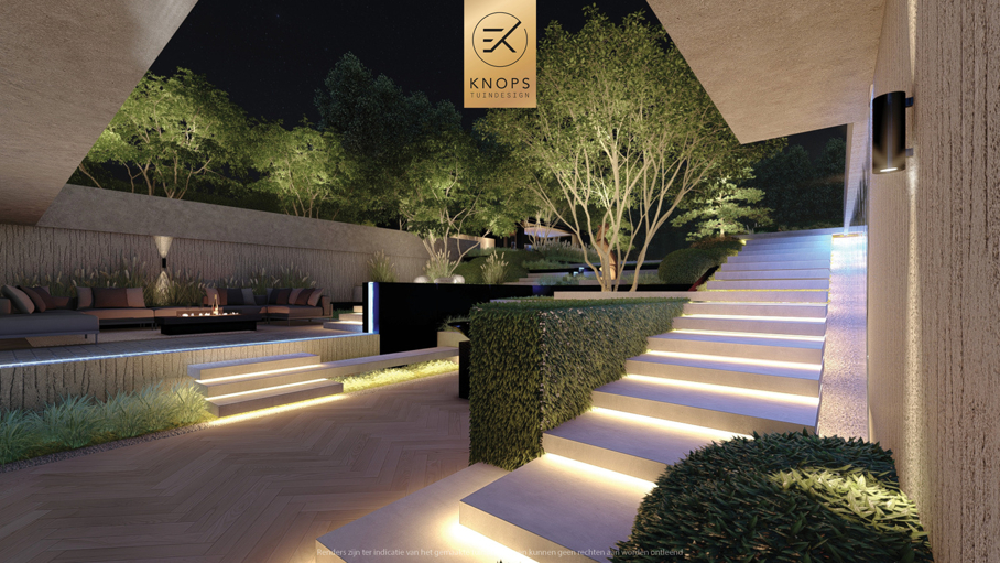 Moderne rustige tuin, tuin met kuil, keldertuin, kalm tuinontwerp, clean garden design, minimalistische tuin, luxe overkapping, poolhouse, strak tuinontwerp, exclusieve tuin
