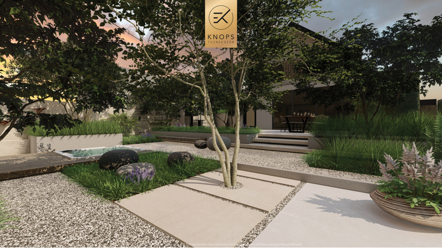 moderne tuin met veel groen, groene achtertuin, tuin met kantoor, bijgebouw, tuinachitectuur, gezellige tuin, jacuzzi, hoogteverschillen tuin