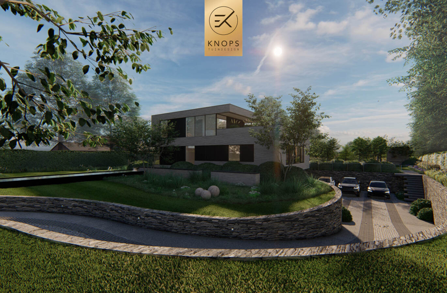 Luxe niveau hoogtes infinitypool villatuin totaalarchitectuur high end overkapping veranda buitenkeuken cooxs borek zonnedoek buitendouche waterval erik knops tuinarchitect tilburg