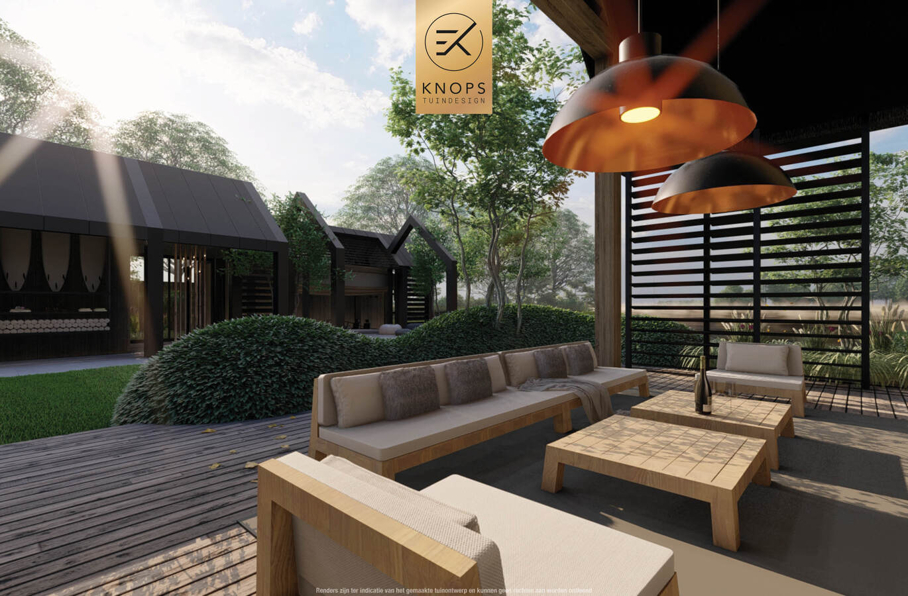 Tuinontwerp waterkant boothuis exclusief maatwerk gaaf knops tuindesign tuinarchitect nederland vlonder meerstammige bomen nederland high end tuinontwerp