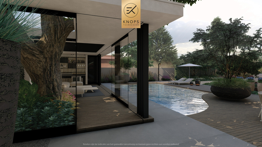 exclusief tuinontwerp, moderne tuin met groene sfeer, luxe tuin, moderne tuin, tuin met zwembad, buitenkeuken
