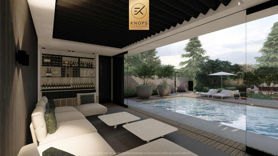 exclusief tuinontwerp, moderne tuin met groene sfeer, luxe tuin, moderne tuin, tuin met zwembad, buitenkeuken