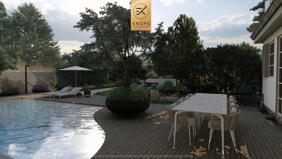 exclusief tuinontwerp, moderne tuin met groene sfeer, luxe tuin, moderne tuin, tuin met zwembad, buitenkeuken