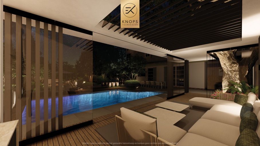 exclusief tuinontwerp, moderne tuin met groene sfeer, luxe tuin, moderne tuin, tuin met zwembad, buitenkeuken