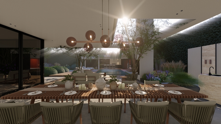 Cottage garden design, moderne cottage tuin, tuinontwerp, tuin met zwembad, poolhouse met sauna, groene tuin, Knops Tuindesign