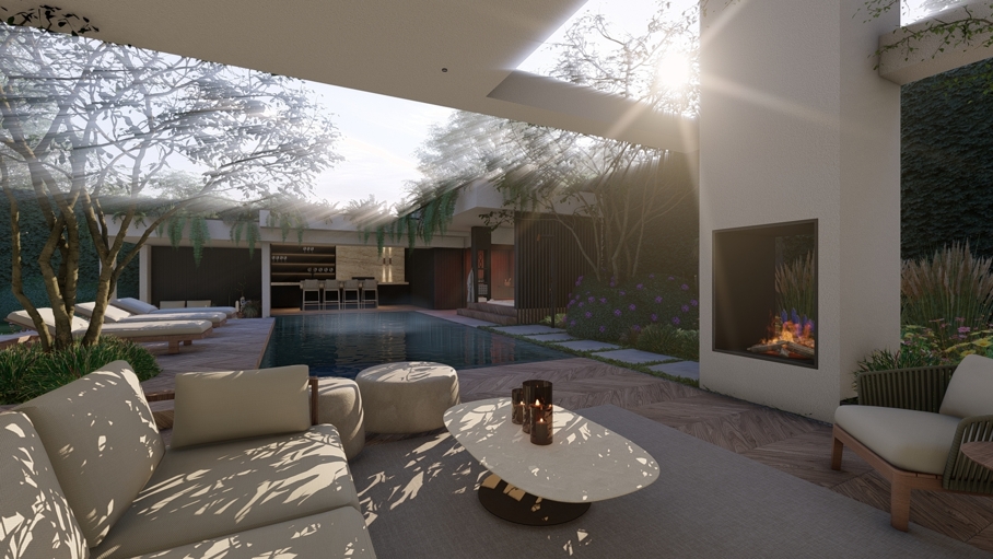 Cottage garden design, moderne cottage tuin, tuinontwerp, tuin met zwembad, poolhouse met sauna, groene tuin, Knops Tuindesign