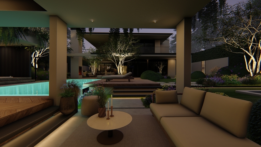 Cottage garden design, moderne cottage tuin, tuinontwerp, tuin met zwembad, poolhouse met sauna, groene tuin, Knops Tuindesign