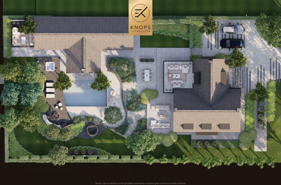 luxe tuinontwerp mediterrane tuin modern tuinontwerp exclusief tuinontwerp tuin met zwembad flagstones vlonder zitkuil luxe buitenkeuken