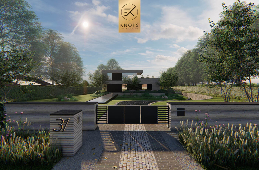 Luxe niveau hoogtes infinitypool villatuin totaalarchitectuur high end overkapping veranda buitenkeuken cooxs borek zonnedoek buitendouche waterval erik knops tuinarchitect tilburg