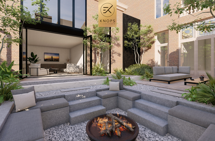 luxe stadstuin zwembad waterval jacuzzi wellnesstuin tuinontwerp exclusieve tuin in de de stad moderne tuin strak ontwerp