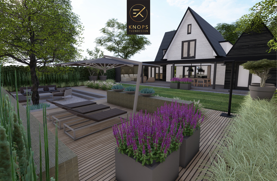 minimalistisch oisterwijk veerse meer luxe rustige tuin ontworpen door tuinarchitect erik knops knops tuindesign 3d tuinontwerp render high end borek 