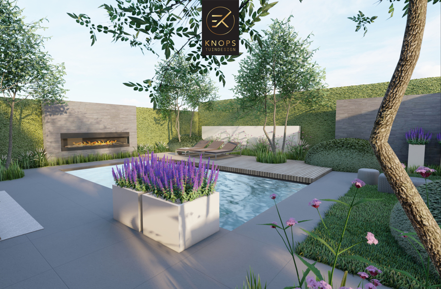 luxe wellnesstuin met gashaard en overkapping gemaakt van luxcom tuin voorzien van starline zwembad 8x4 meerstammige bomen erik knops tuinarchitect knops tuindesign op zoek naar tuinarchitect 