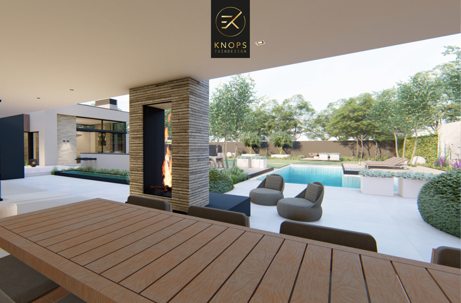 moderne villa tuin knops tuindesign modern tuinontwerp zwembad l vorm luxe en wellness centraal