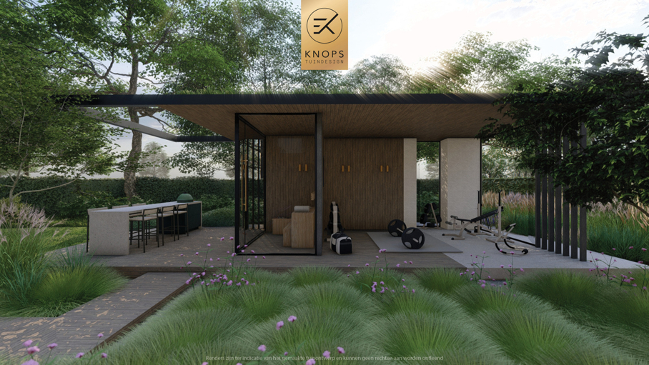 Luxe familietuin,exclusief tuinontwerp,moderne tuin,villatuin,zwemvijver,buitenverblijf,wellness,sport,luxe tuin