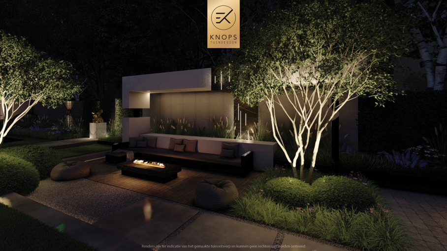 Luxe villatuin moderne tuin tuinarchitectuur architectuur exclusieve tuin binnenzwembad buitenkeuken bonsaibomen speels tuinontwerp