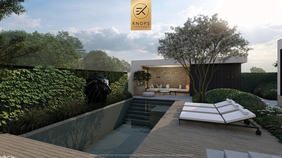stoere villatuin moderne tuin strak tuinontwerp poolhouse buitenkeuken tuin met zwembad