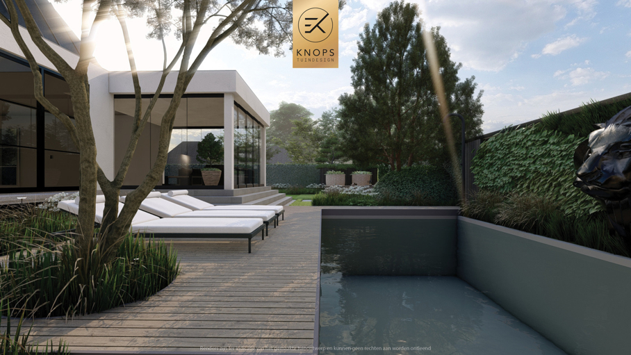 stoere villatuin moderne tuin strak tuinontwerp poolhouse buitenkeuken tuin met zwembad