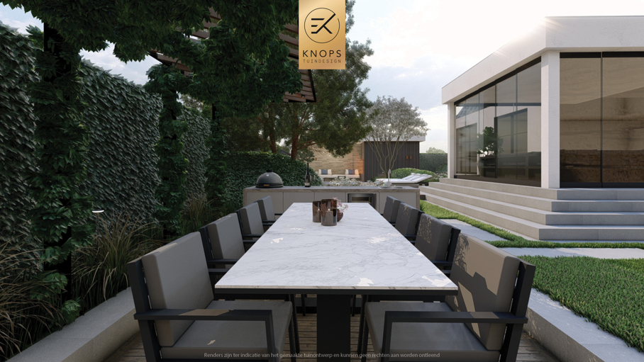 stoere villatuin moderne tuin strak tuinontwerp poolhouse buitenkeuken tuin met zwembad