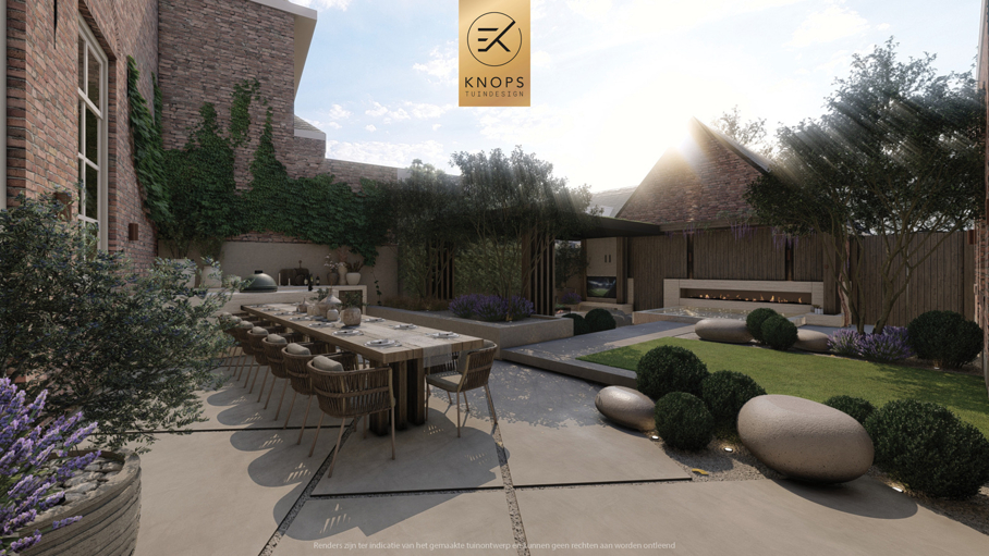 luxe stadstuin met overkapping italiaanse tuin mediterrane stadstuin exclusief tuinontwerp moderne overkapping buitenhaard met jacuzzi