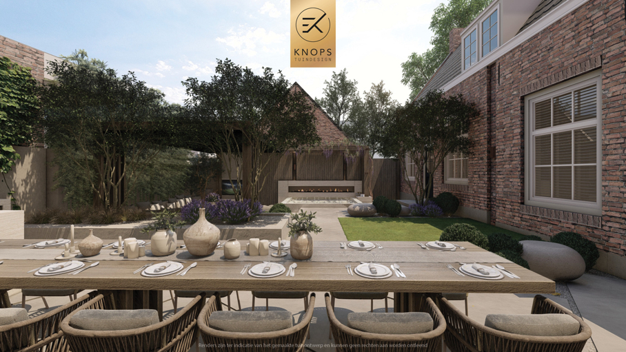 luxe stadstuin met overkapping italiaanse tuin mediterrane stadstuin exclusief tuinontwerp moderne overkapping buitenhaard met jacuzzi