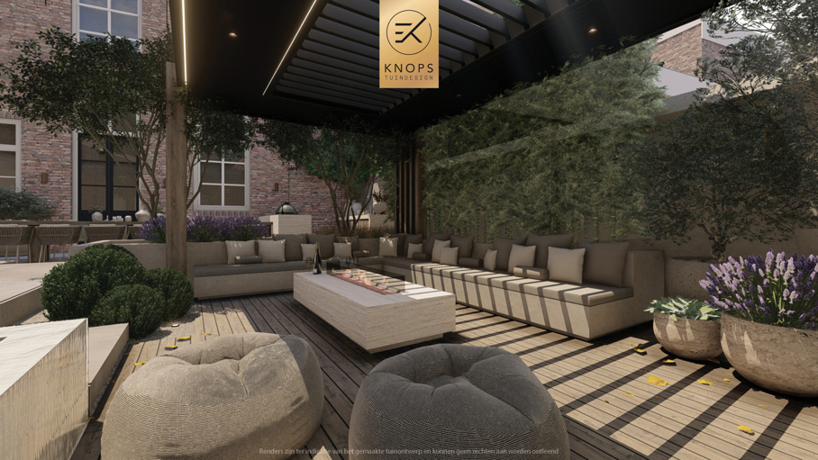 luxe stadstuin met overkapping italiaanse tuin mediterrane stadstuin exclusief tuinontwerp moderne overkapping buitenhaard met jacuzzi