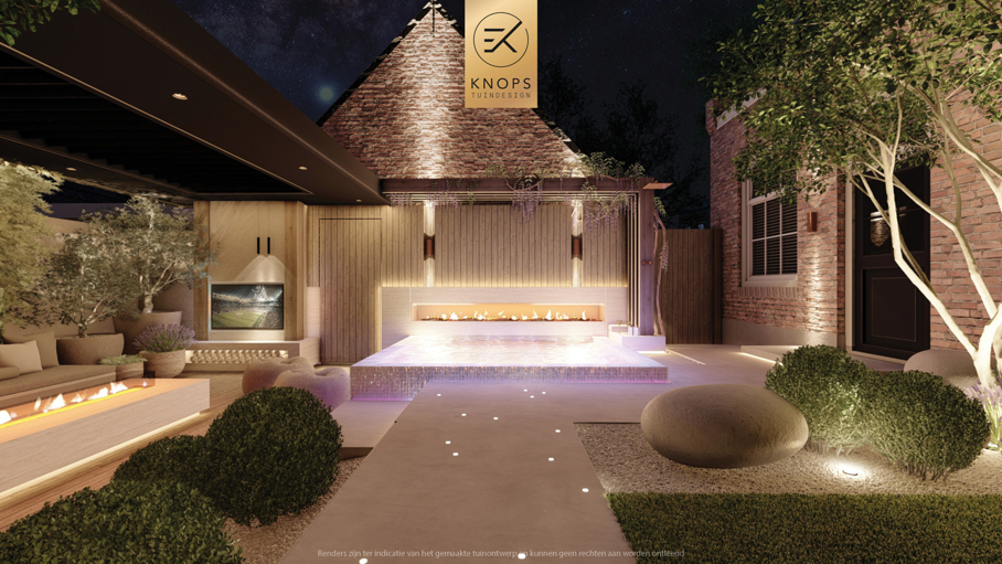 luxe stadstuin met overkapping italiaanse tuin mediterrane stadstuin exclusief tuinontwerp moderne overkapping buitenhaard met jacuzzi