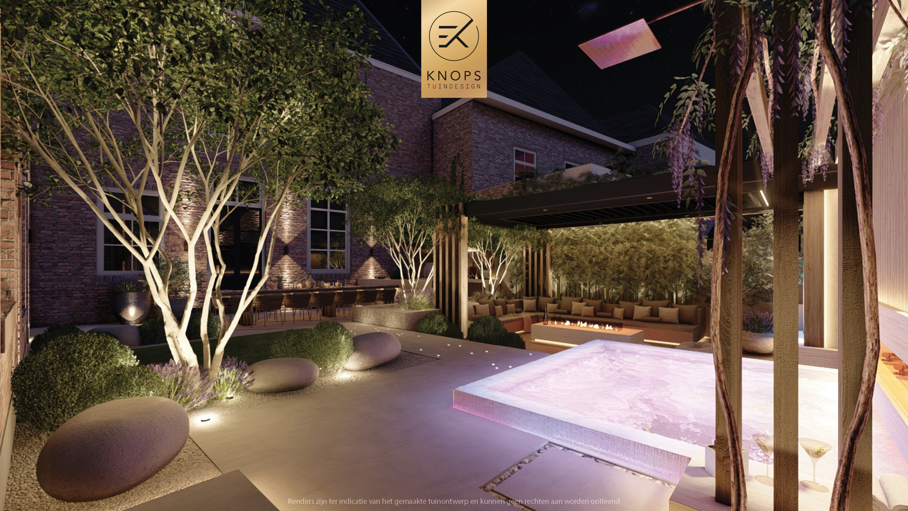 luxe stadstuin met overkapping italiaanse tuin mediterrane stadstuin exclusief tuinontwerp moderne overkapping buitenhaard met jacuzzi