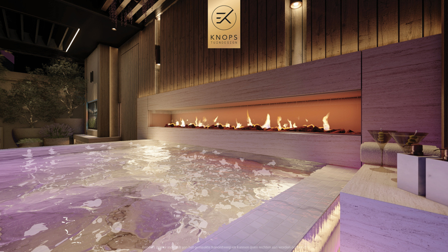luxe stadstuin met overkapping italiaanse tuin mediterrane stadstuin exclusief tuinontwerp moderne overkapping buitenhaard met jacuzzi
