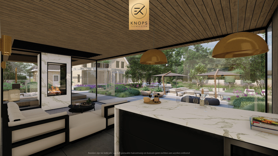 luxe familietuin exclusieve strakke tuin moderne achtertuin met zwembad poolhouse buitenverblijf met bar en buitenhaard jacuzzi wellness tuin exclusive garden design wellness garden swimmingpool luxury modern garden