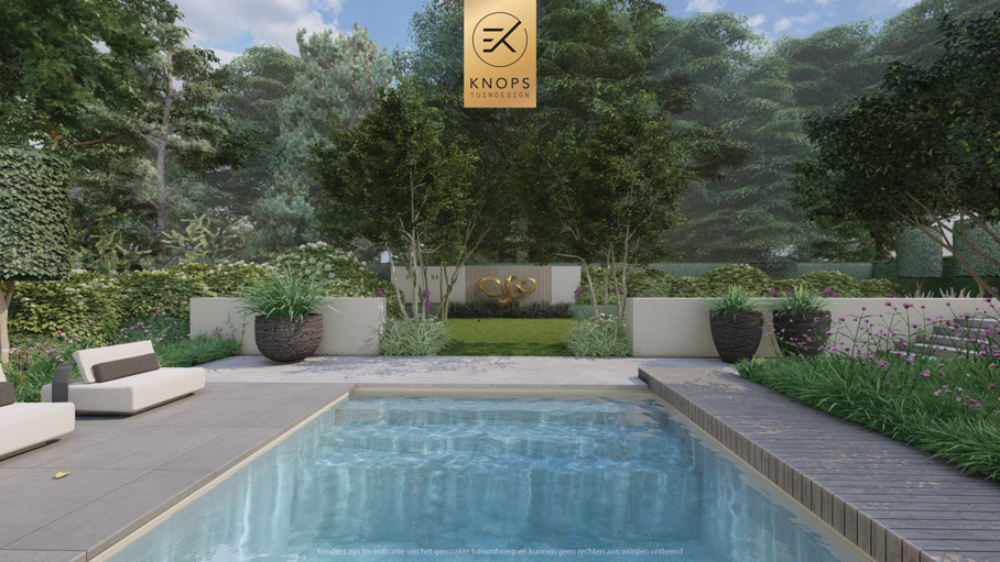 luxe familietuin exclusieve strakke tuin moderne achtertuin met zwembad poolhouse buitenverblijf met bar en buitenhaard jacuzzi wellness tuin exclusive garden design wellness garden swimmingpool luxury modern garden