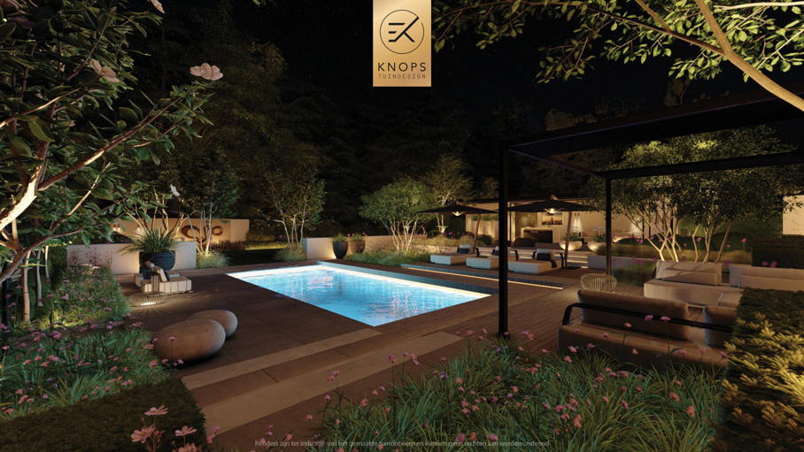 luxe familietuin exclusieve strakke tuin moderne achtertuin met zwembad poolhouse buitenverblijf met bar en buitenhaard jacuzzi wellness tuin exclusive garden design wellness garden swimmingpool luxury modern garden