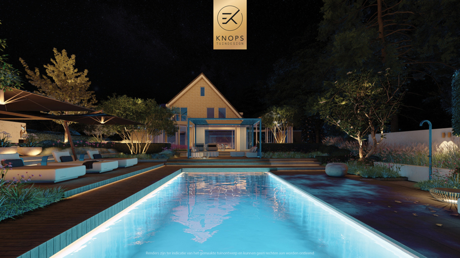 luxe familietuin exclusieve strakke tuin moderne achtertuin met zwembad poolhouse buitenverblijf met bar en buitenhaard jacuzzi wellness tuin exclusive garden design wellness garden swimmingpool luxury modern garden