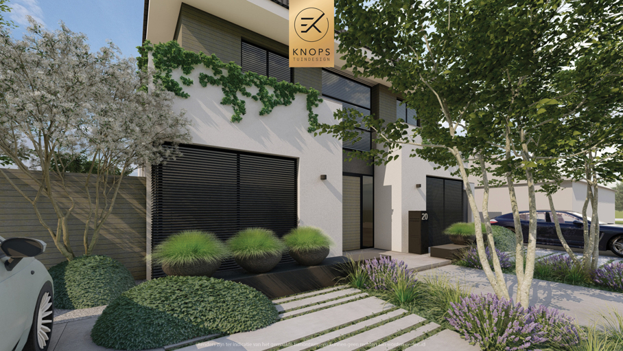luxe tuinontwerp strakke tuin met zwembad overkapping met buitenkeuken hoogteverschillen jacuzzi wellness tuin moderne groene tuin exclusief tuinontwerp