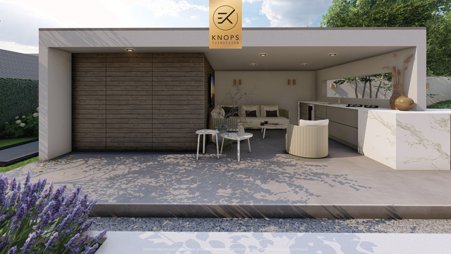 luxe tuinontwerp strakke tuin met zwembad overkapping met buitenkeuken hoogteverschillen jacuzzi wellness tuin moderne groene tuin exclusief tuinontwerp