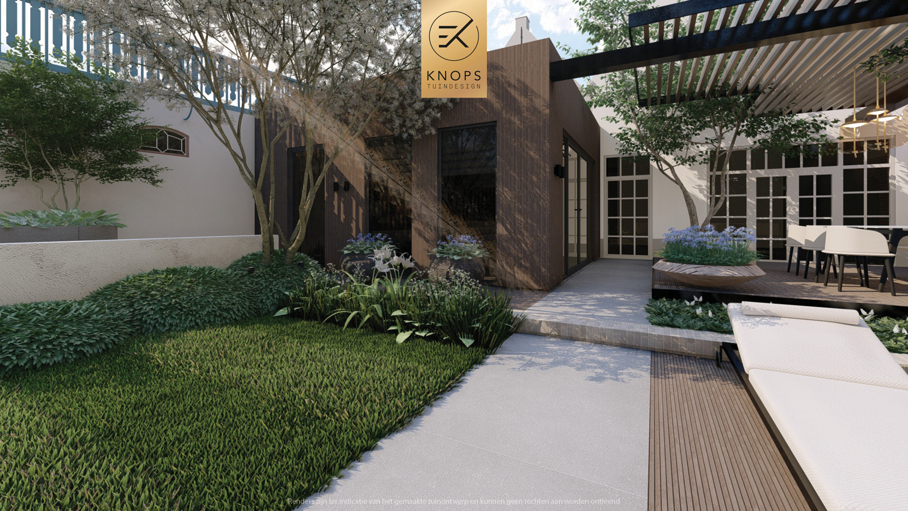 moderne stadstuin, luxe stadstuin met zwembad, klein zwembad, modern tuinontwerp, historisch centrum tuin, tuin met zwembad, modern tuinontwerp