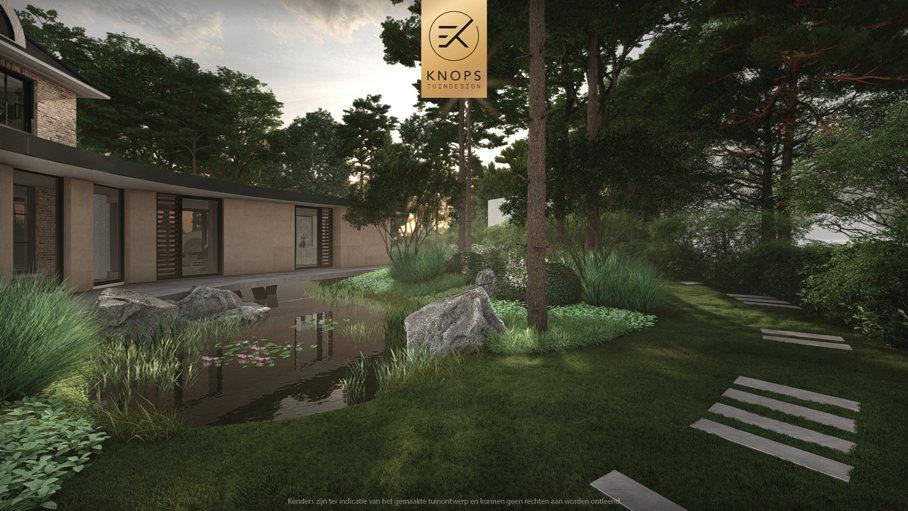 moderne bostuin tuin met zwembad zwemvijver luxe oprit uniek tuinontwerp organische vormen luxe tuin met wellness wellness garden forest garden garden with pond