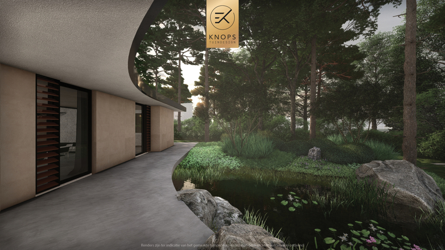 moderne bostuin tuin met zwembad zwemvijver luxe oprit uniek tuinontwerp organische vormen luxe tuin met wellness wellness garden forest garden garden with pond