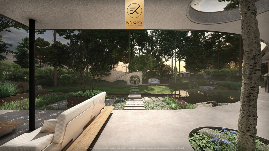 moderne bostuin tuin met zwembad zwemvijver luxe oprit uniek tuinontwerp organische vormen luxe tuin met wellness wellness garden forest garden garden with pond