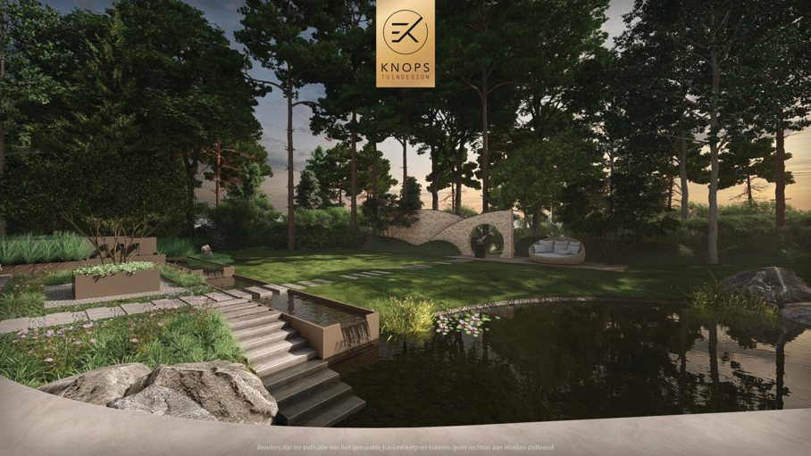 moderne bostuin tuin met zwembad zwemvijver luxe oprit uniek tuinontwerp organische vormen luxe tuin met wellness wellness garden forest garden garden with pond