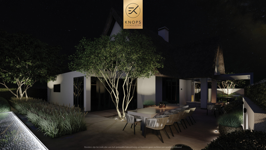 Moderne rustige tuin, kalm tuinontwerp, clean garden design, minimalistische tuin, luxe overkapping, poolhouse, strak tuinontwerp, exclusieve tuin