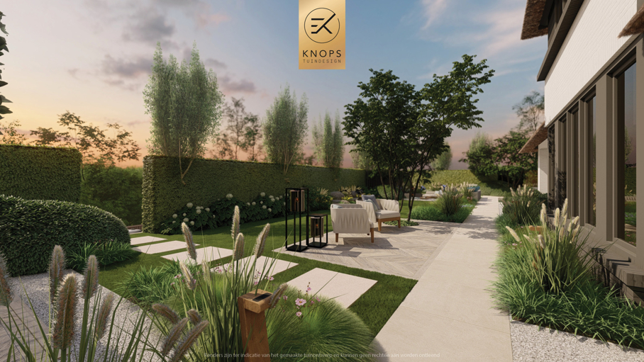 exclusief tuinontwerp, moderne tuin met gouden sfeer, luxe tuin, moderne tuin, tuin met zwembad, buitenkeuken, jacuzzi, whirlpool