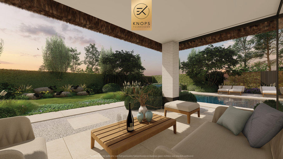 exclusief tuinontwerp, moderne tuin met gouden sfeer, luxe tuin, moderne tuin, tuin met zwembad, buitenkeuken, jacuzzi, whirlpool