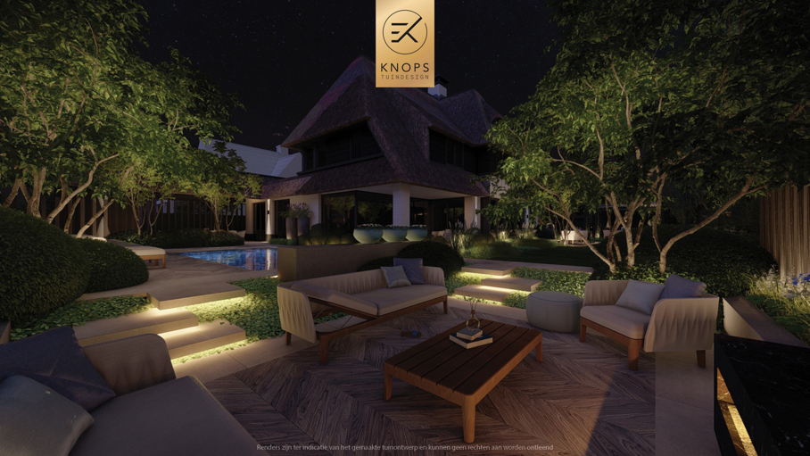 exclusief tuinontwerp, moderne tuin met gouden sfeer, luxe tuin, moderne tuin, tuin met zwembad, buitenkeuken, jacuzzi, whirlpool