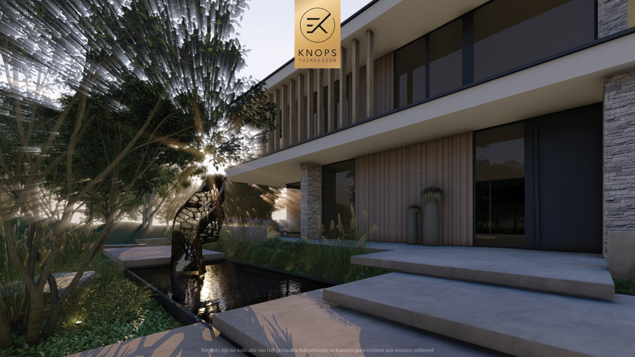 Unieke architectuur met ronde vormen, organische tuin, tuin met zwembad, houten roldek, zitkuil met vuur, oprit, groene tuin
