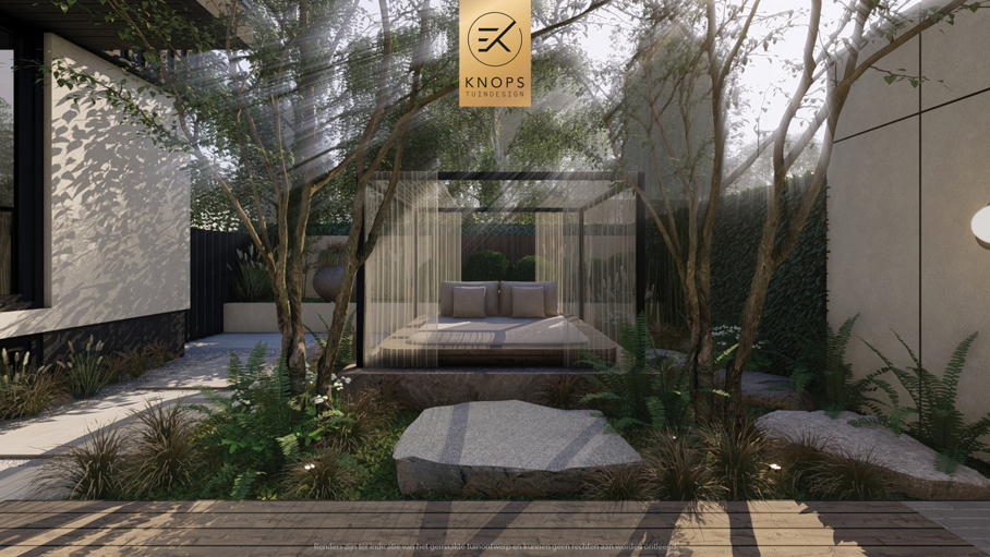 Unieke architectuur, tuin met zwembad, zwembad met waterval, zitkuil met vuur, bar aan het zwembad, groene tuin
