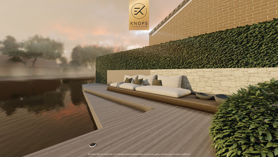 Unieke architectuur, tuin aan het water, vakantie tuin, groene tuin, oprit, vuur, moderne architectuur